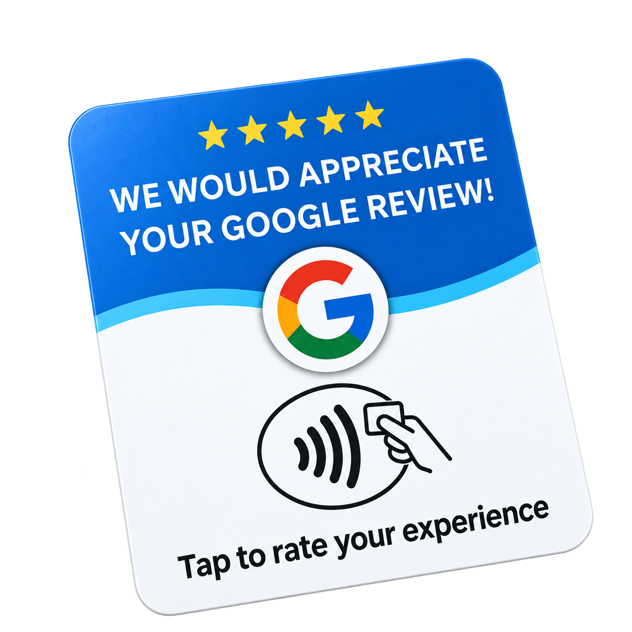 Blue and white flat adhesive NFC Google Review card